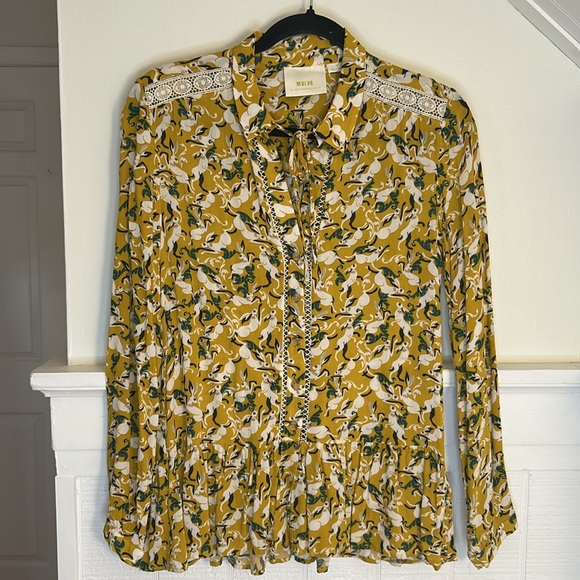 Anthropologie Maeve Janie Flounced Peasant Blouse Rabbit Print Women’s 2 - Picture 2 of 10